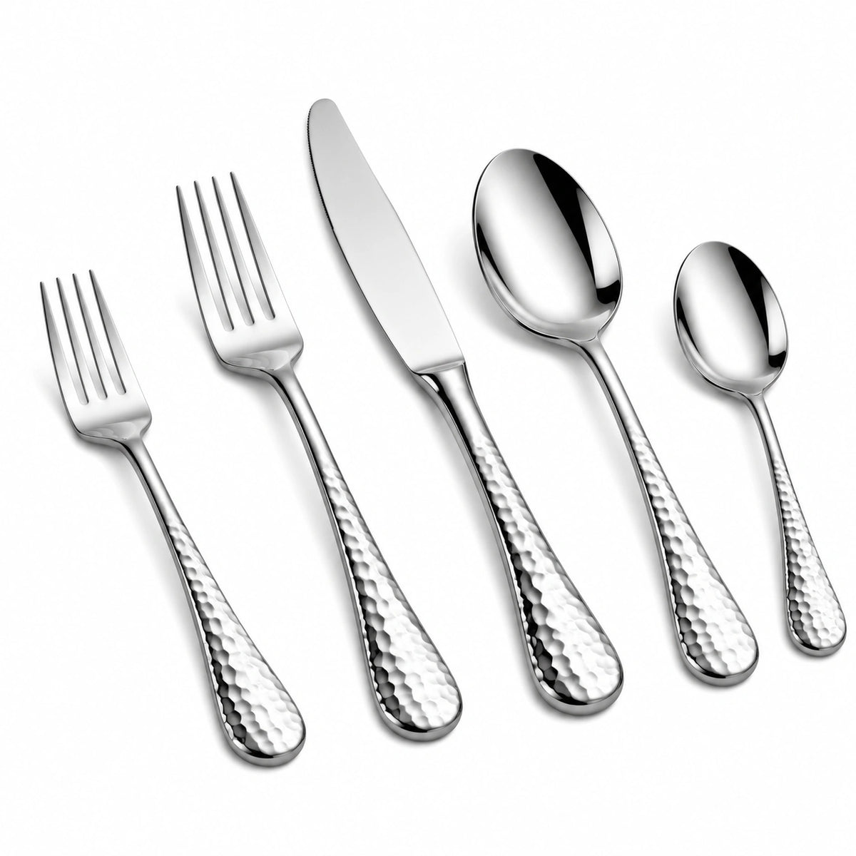 Besteckset 5-teilig Edelstahl Silber mit Hammerschlaggriffen für den Tisch