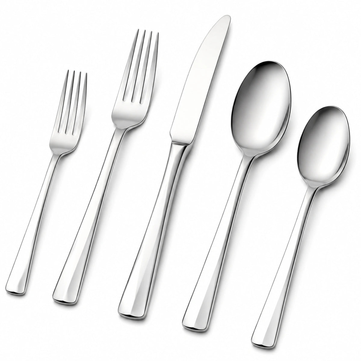 Besteckset 5-teilig 14 bis 23 cm aus Edelstahl silberfarben für eine Person zeitlos