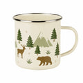 Trinkbecher 500 ml aus emailliertem Metall in Creme mit Waldmotiv