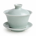 Gaiwan Teeschale 150 ml aus Porzellan Hellgrün mit Deckel und Craquelé Glasur