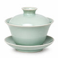 Gaiwan Teeschale 180 ml aus Keramik in Hellgrün mit Deckel und Untertasse