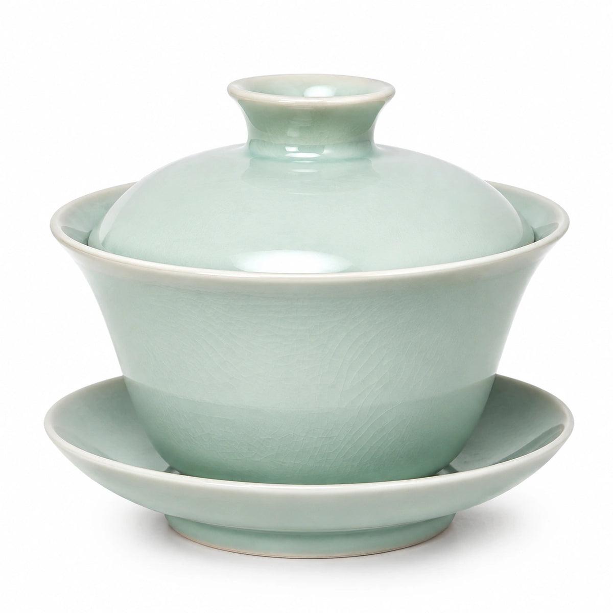 Gaiwan Teeschale 180 ml aus Keramik in Hellgrün mit Deckel und Untertasse
