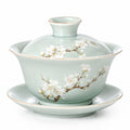 Porzellan Gaiwan Teetasse 150 ml Hellgrün mit Blütendekor und Deckel