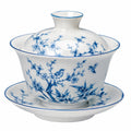 Porzellan Gaiwan Teeschale 150 ml Blau Weiß mit Deckel und Untertasse