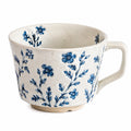 Keramiktasse 400 ml Cremeweiß Blau mit Blumenmuster für Kaffee und Tee