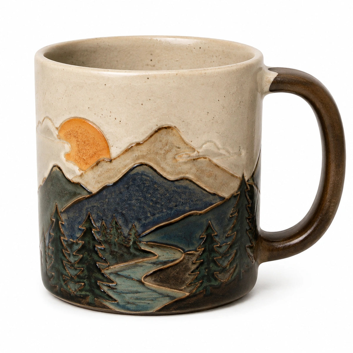 Keramiktasse 450 ml Beige Braun mit Landschaftsrelief für Heißgetränke