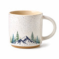 Keramik Kaffeebecher 450 ml Creme mit Bergmotiv und Henkel