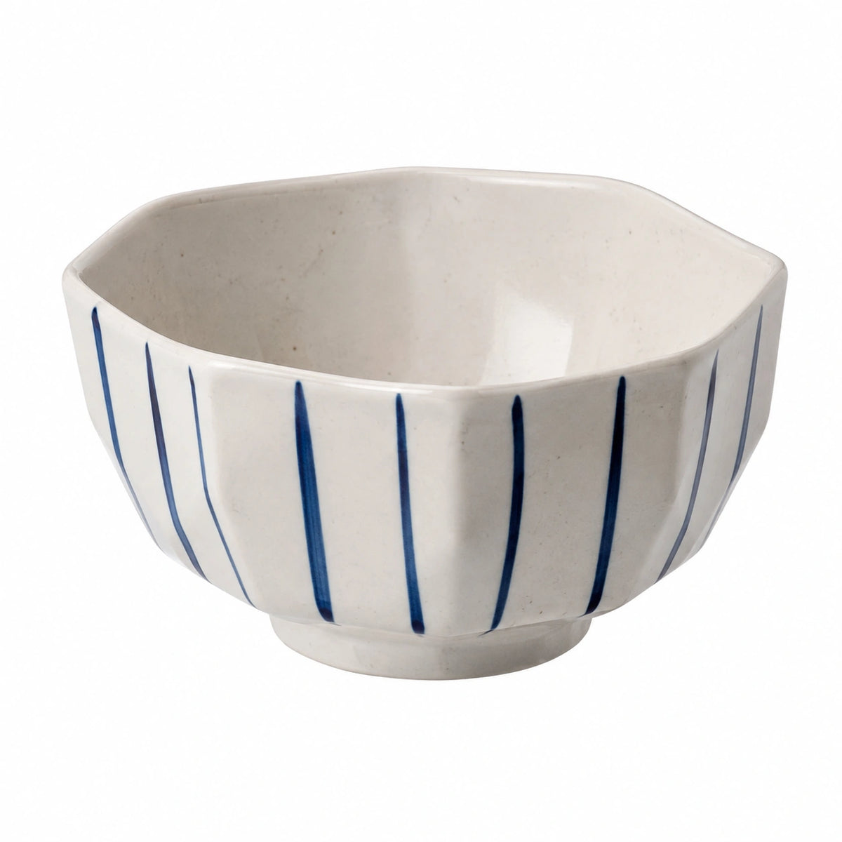 Keramikschüssel 16 cm Weiß/Blau mit Streifenmuster für Speisen
