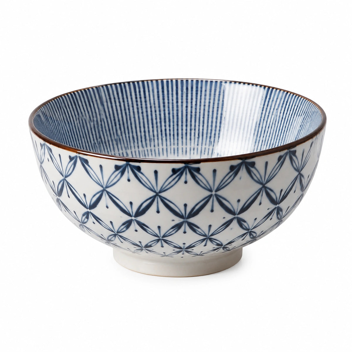 Keramikschüssel 18 cm Blau Weiß mit Linienmuster für Speisen