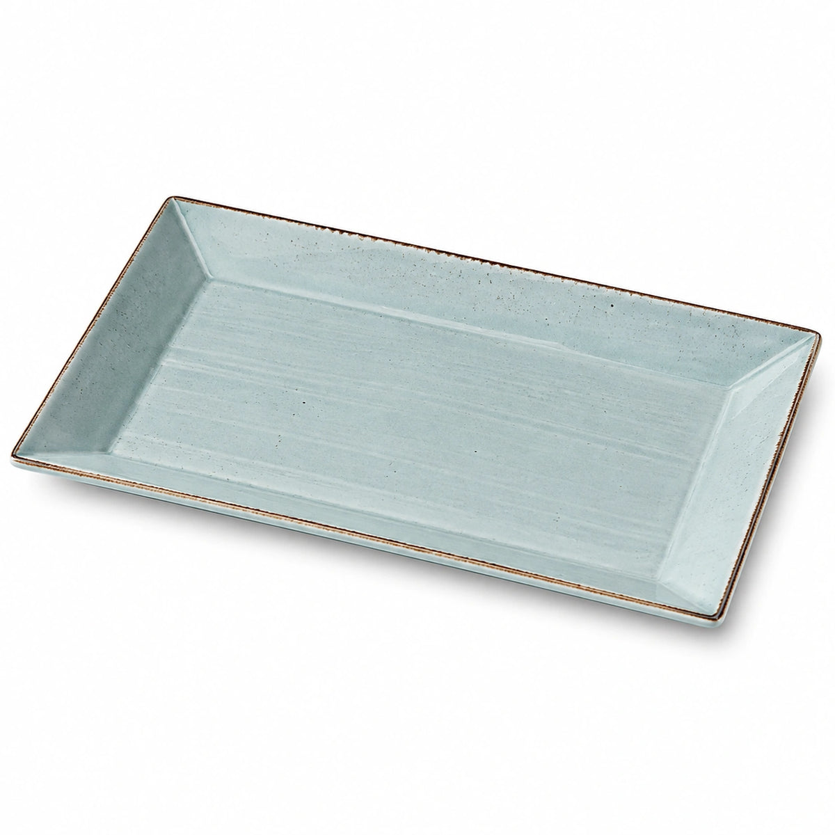 Servierplatte 35 cm x 20 cm Keramik Hellblau rechteckig glasiert