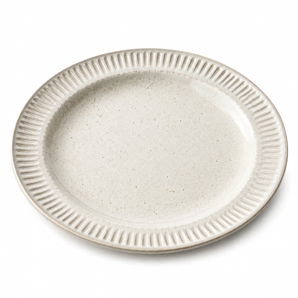 Speiseteller 26 cm aus Keramik in Cremeweiß mit geriffeltem Rand
