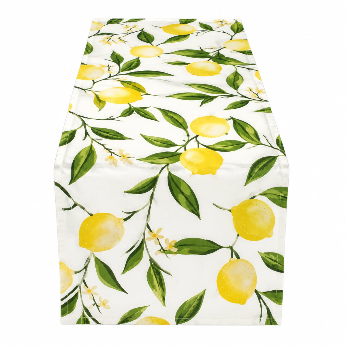 Tischläufer 180 x 35 cm Textil Weiß Gelb Grün Zitronenmuster rechteckig